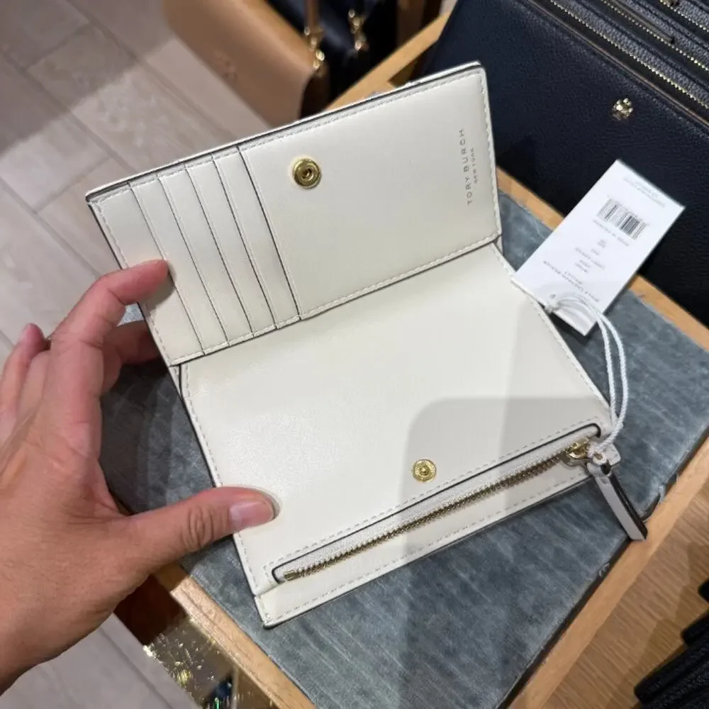 New‼️Tory Burch Willa Chevron Medium Wallet 187361 Light Cream $250